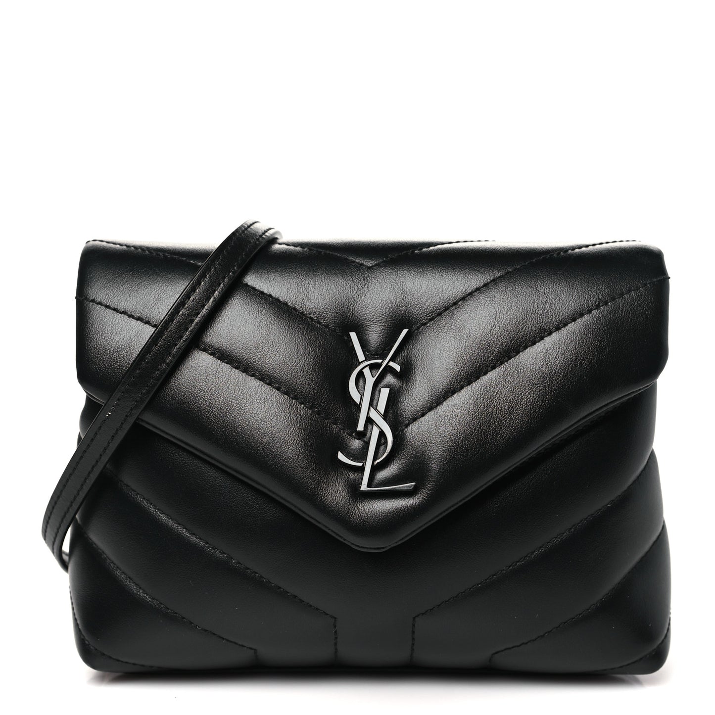 Calfskin Y Quilted Monogram Monochrome Toy Loulou Crossbody Bag Black