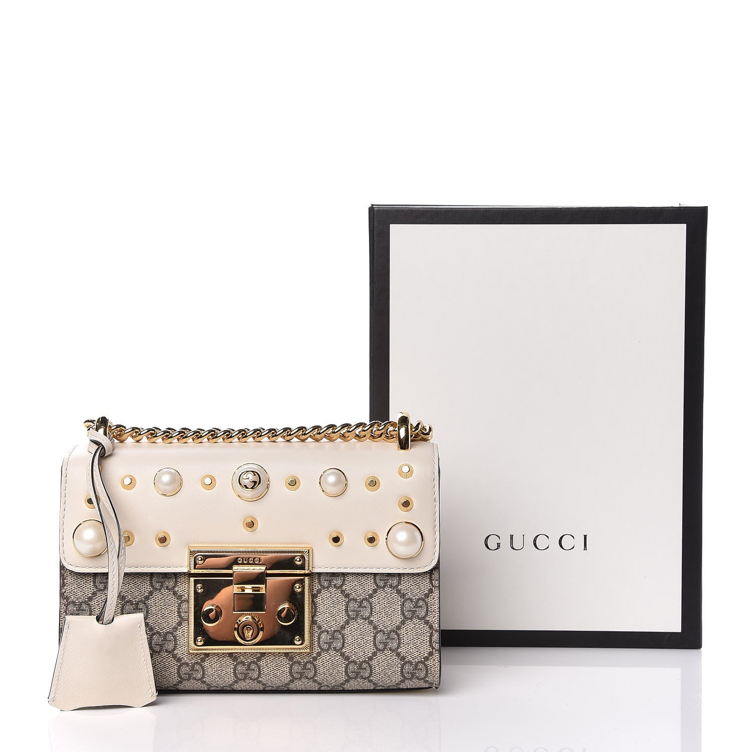 Gucci GG Supreme Monogram Studded Small Padlock Shoulder Bag White 16 of 16