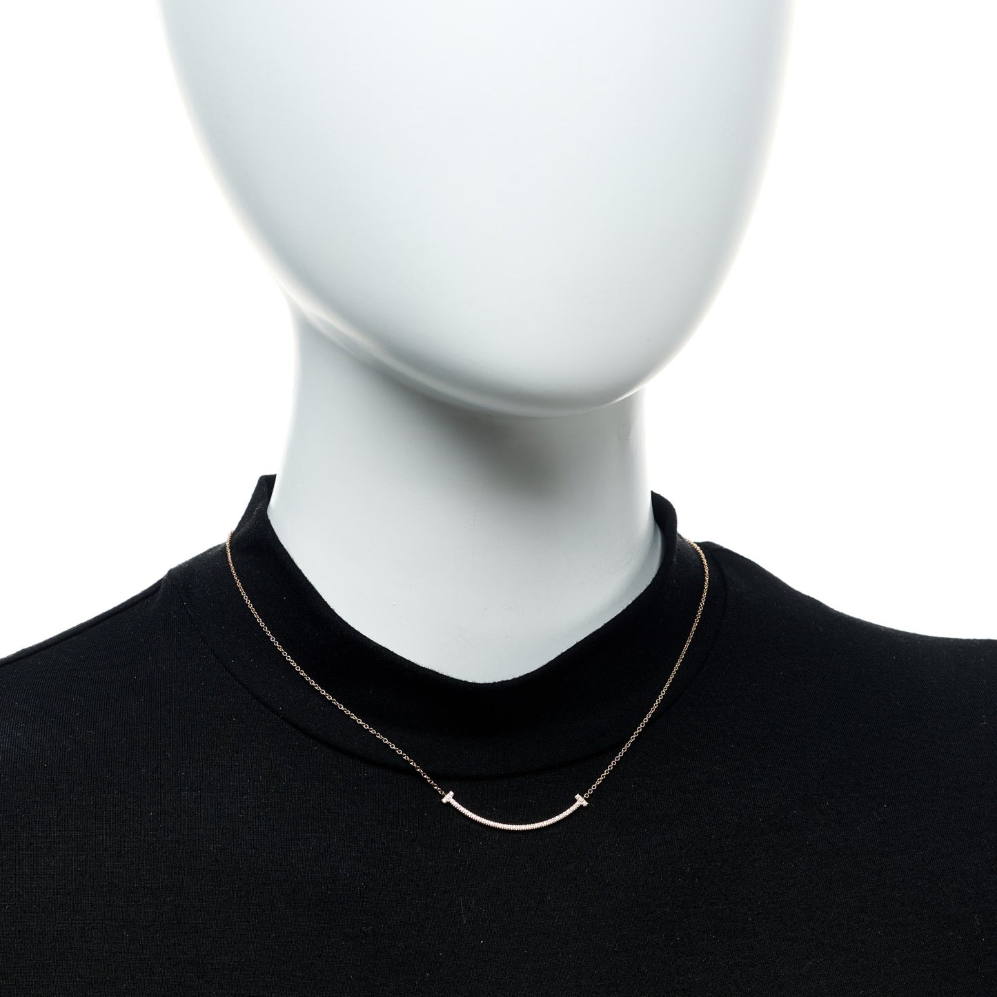 18K Rose Gold Diamond Small T Smile Pendant Necklace