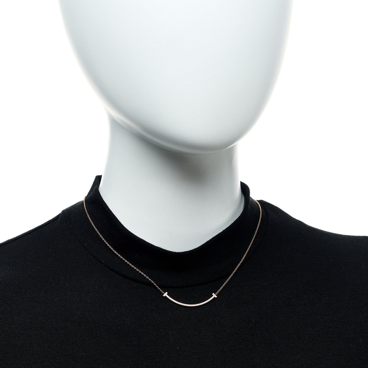 Tiffany 18K Rose Gold Diamond Small T Smile Pendant Necklace 2 of 6