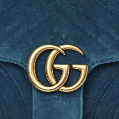 Gucci Velvet Matelasse Small GG Marmont Shoulder Bag Pavone Cyan 8 of 15