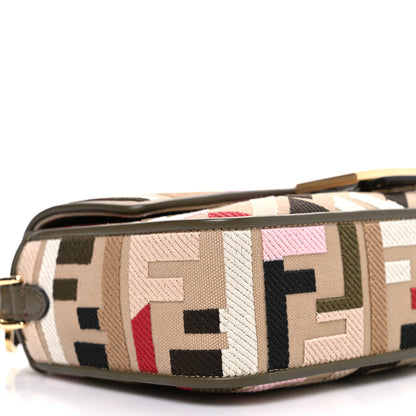 Fendi Canvas Vitello Seta FF Multicolor Embroidered Baguette Sand Avocado Multicolor 9 of 10