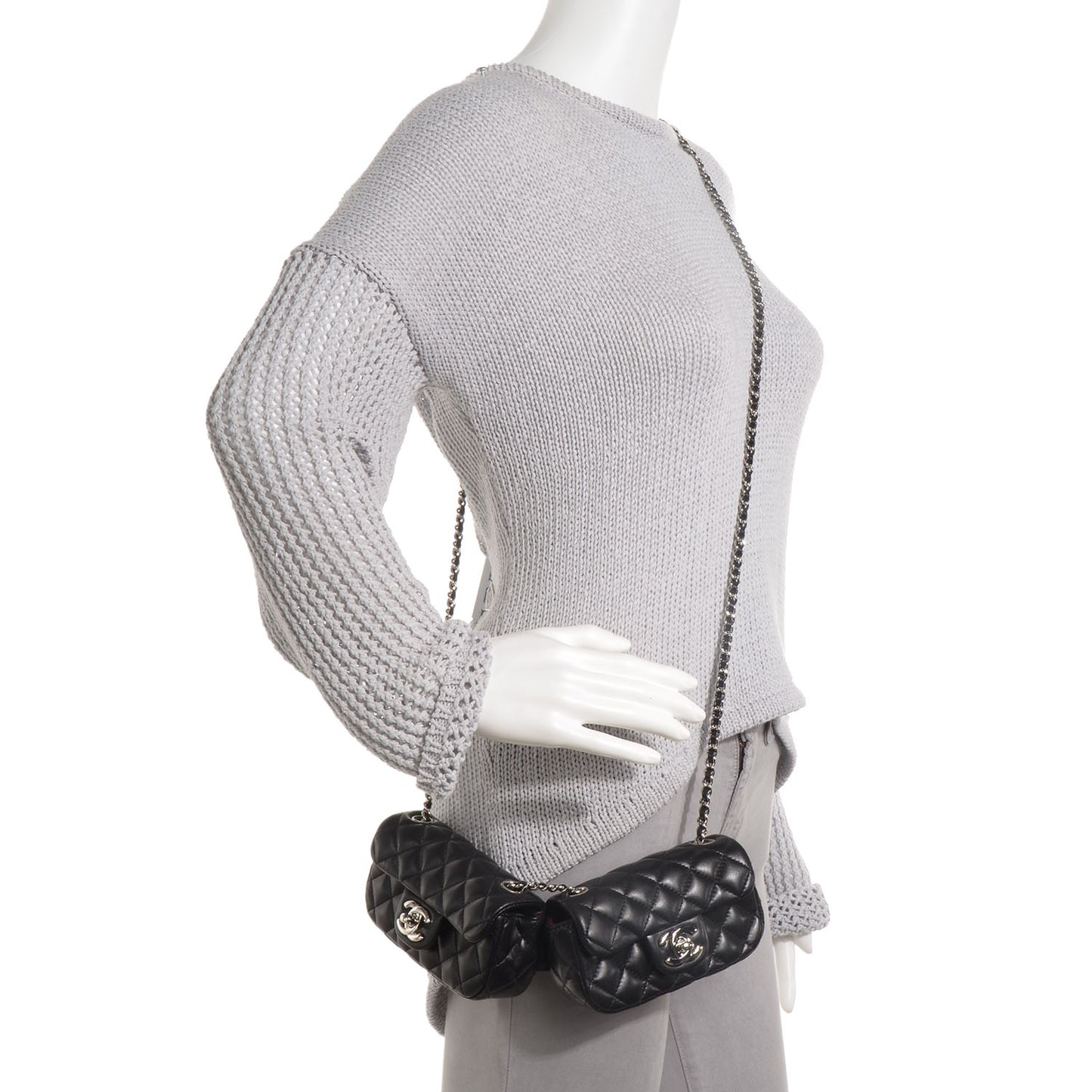 Lambskin Quilted Double Mini Flap Crossbody Black