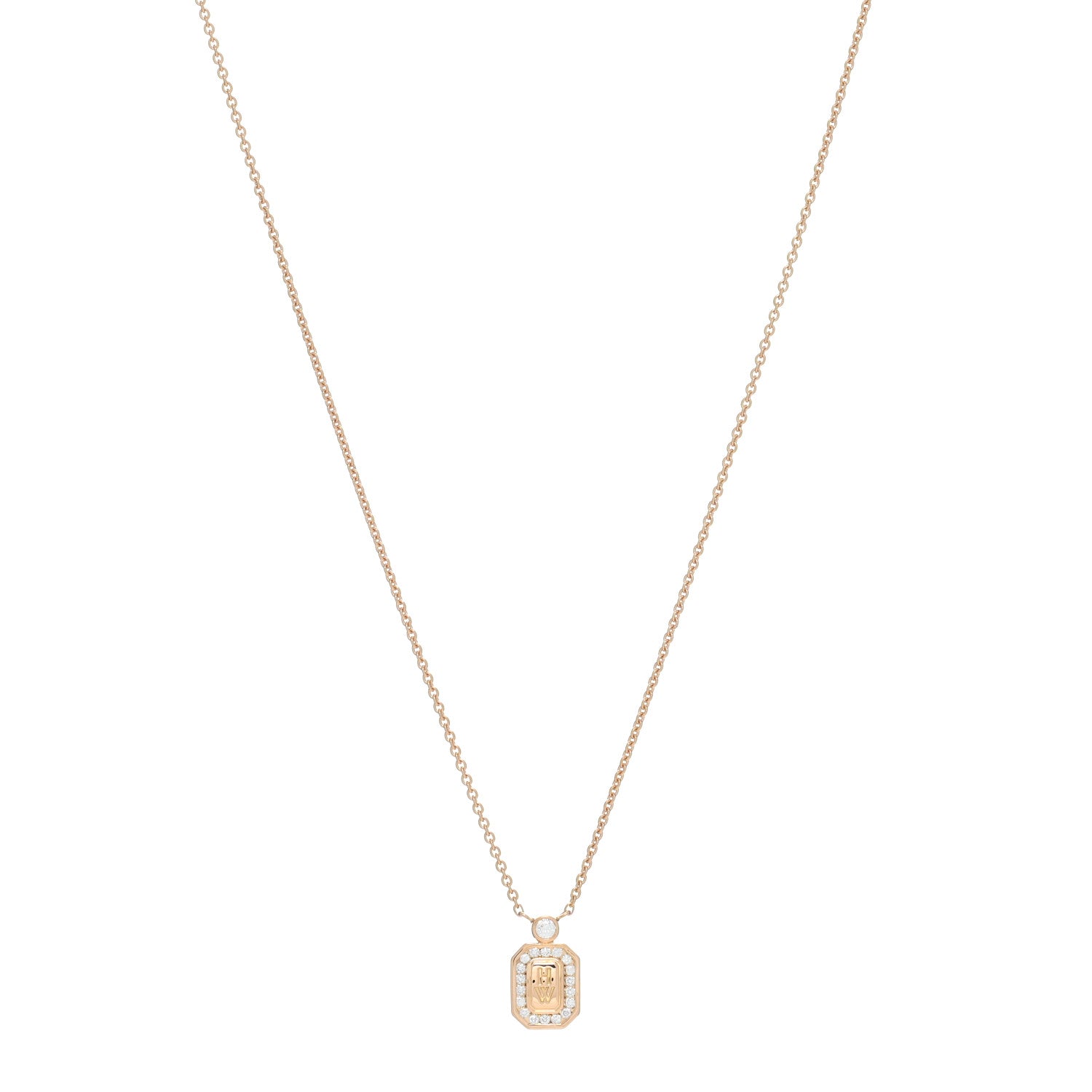 Harry Winston 18K Rose Gold Diamond HW Logo Pendant Necklace 1 of 5