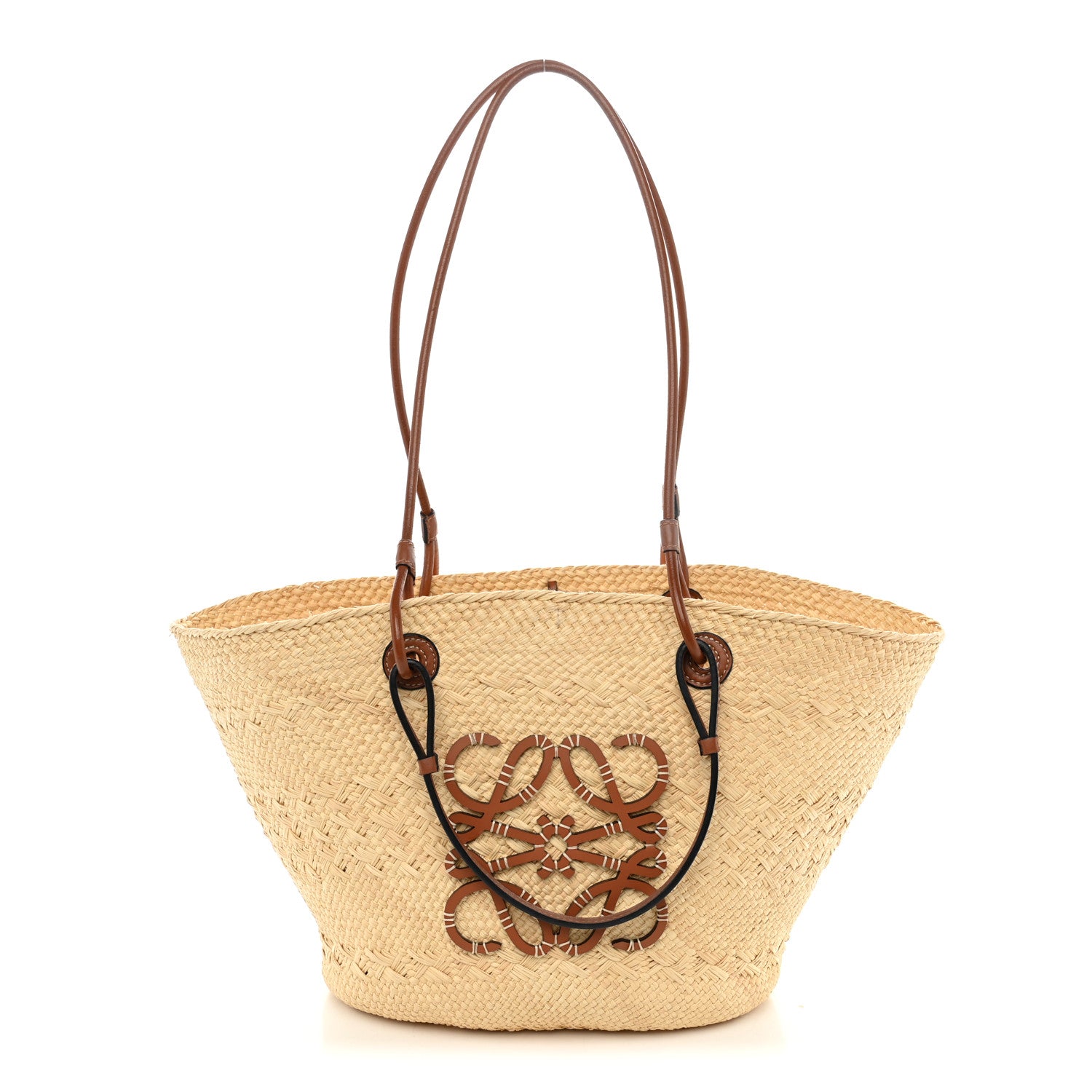 Loewe Calfskin Raffia Paulas Ibiza Medium Anagram Basket Tote Bag Natural Tan 1 of 11