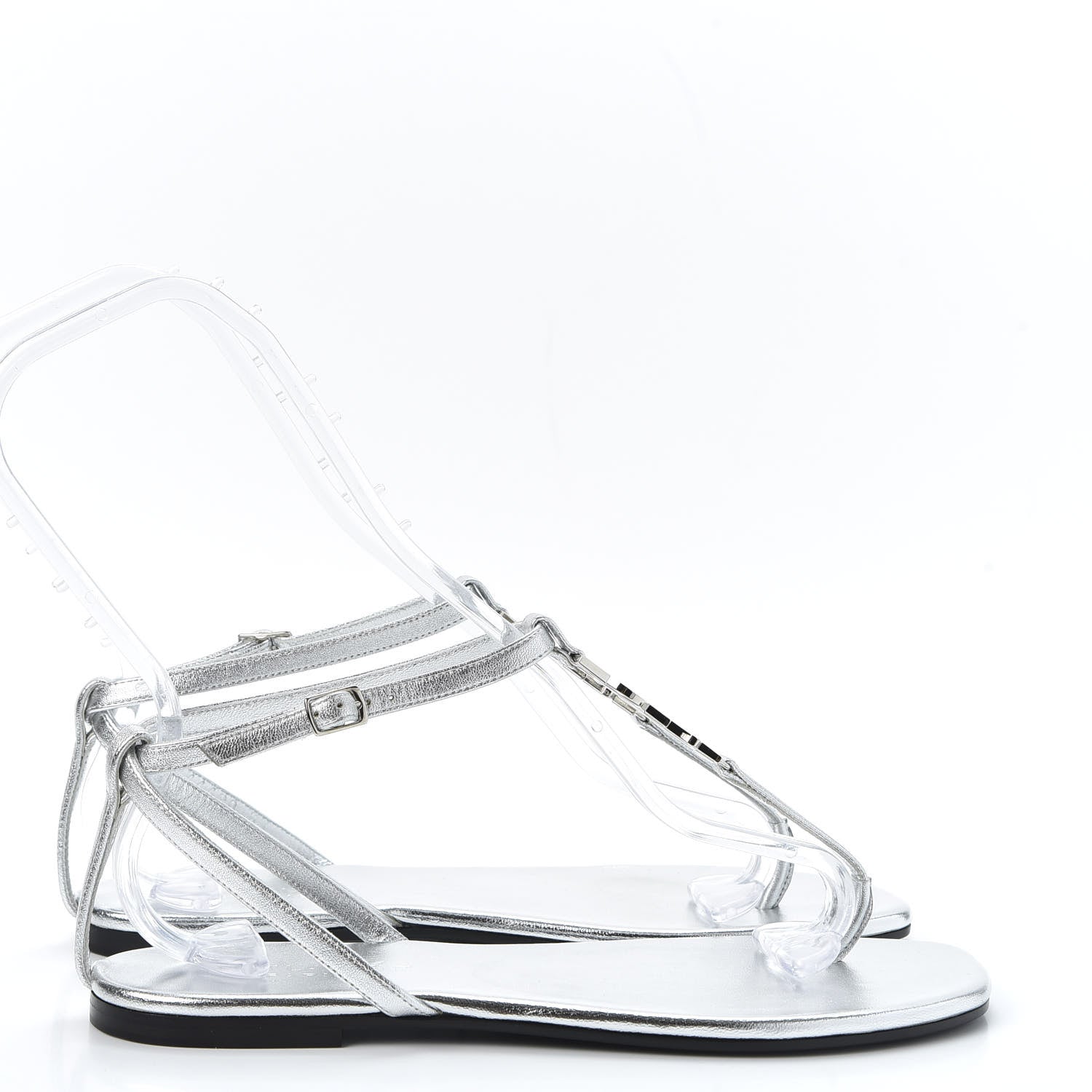 Saint Laurent Metallic Lambskin Nu Pieds 05 Thong Sandals 37 Argento 4 of 9