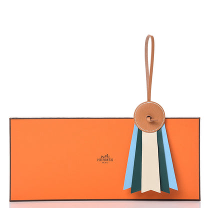 Hermes Vache Hunter Milo Lambskin Paddock Flot Bag Charm Natural Sable Craie Malachite Celeste 5 of 5