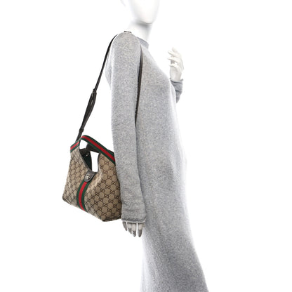 Gucci Monogram Web Small Giglio Tote Beige Dark Brown 2 of 10