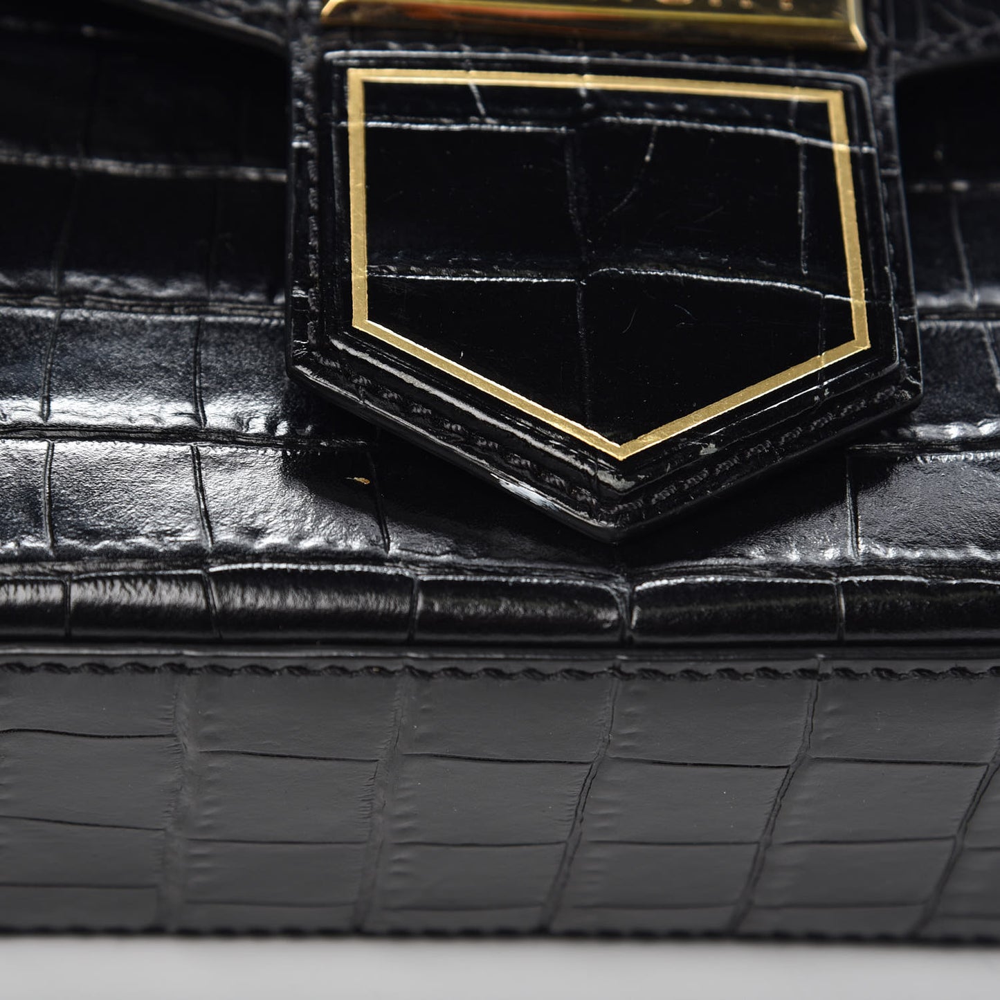 Calfskin Crocodile Embossed Small Nobile Shoulder Bag Black