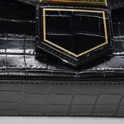Givenchy Calfskin Crocodile Embossed Small Nobile Shoulder Bag Black 7 of 10