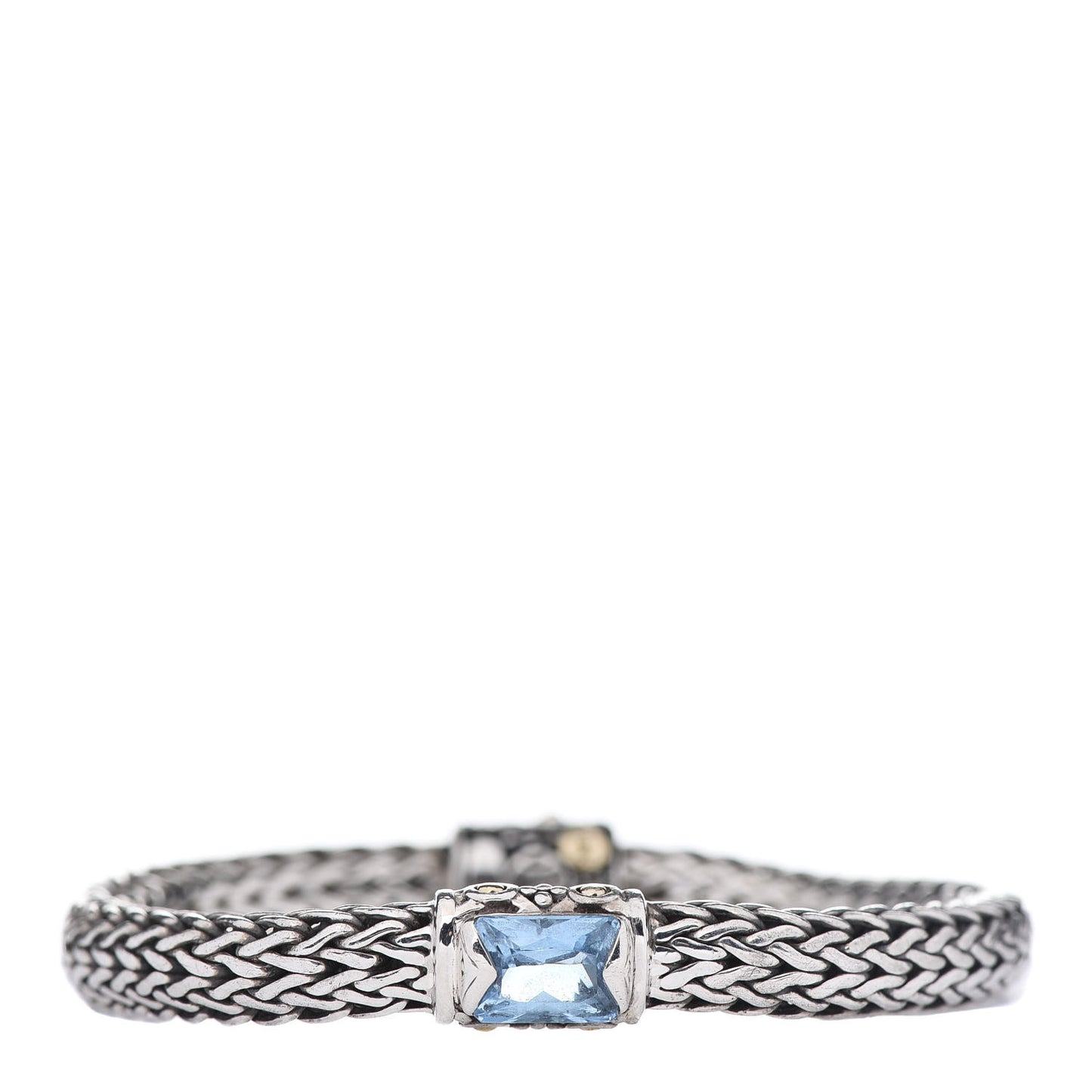 Sterling Silver 18K Yellow Gold Blue Topaz 6.5mm Classic Chain Bracelet