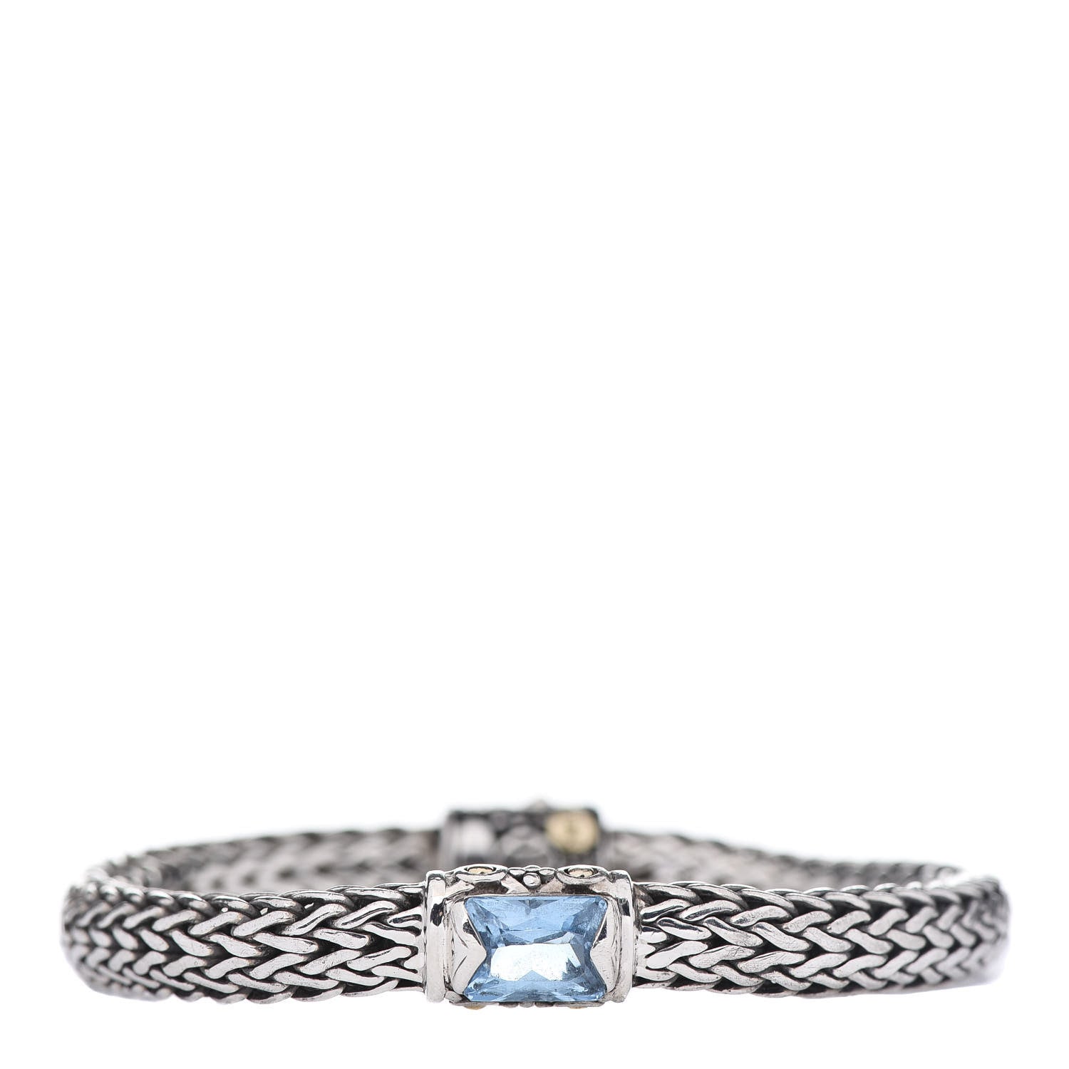 John Hardy Sterling Silver 18K Yellow Gold Blue Topaz 6.5mm Classic Chain Bracelet 1 of 5