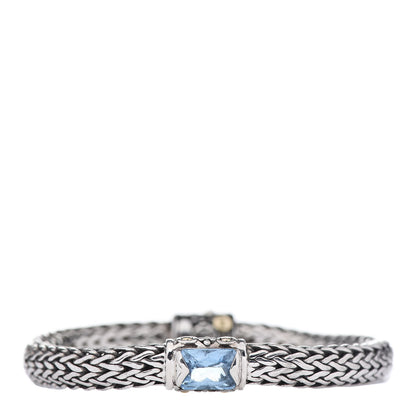 John Hardy Sterling Silver 18K Yellow Gold Blue Topaz 6.5mm Classic Chain Bracelet 1 of 5