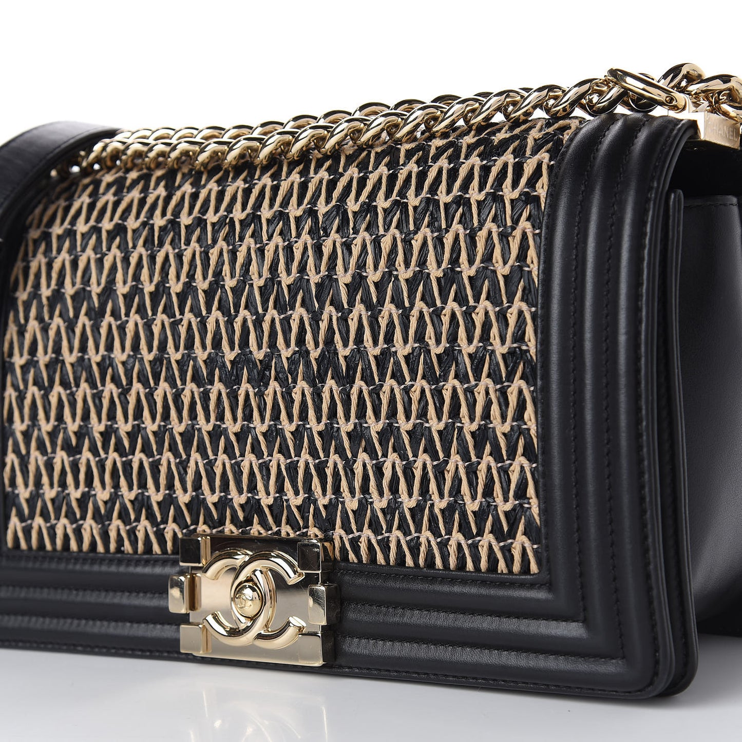 Lambskin Cotton Woven Medium Boy Flap Black