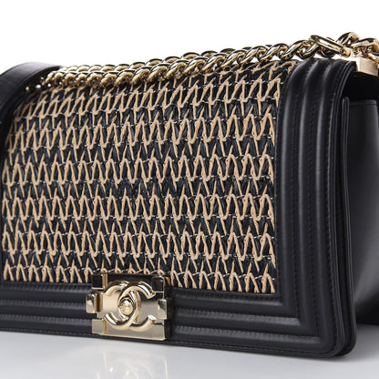 Chanel Lambskin Cotton Woven Medium Boy Flap Black 12 of 13