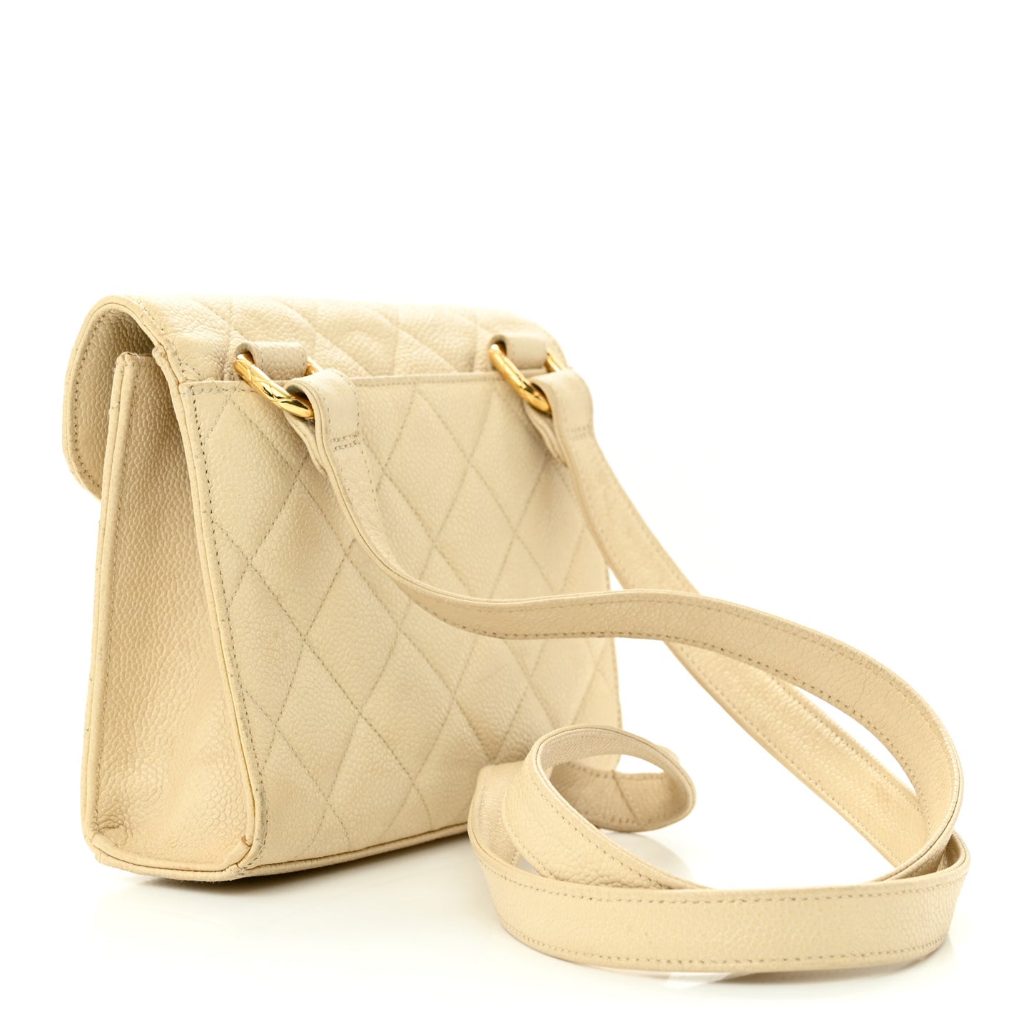 Caviar Quilted Envelope Flap Crossbody Light Beige