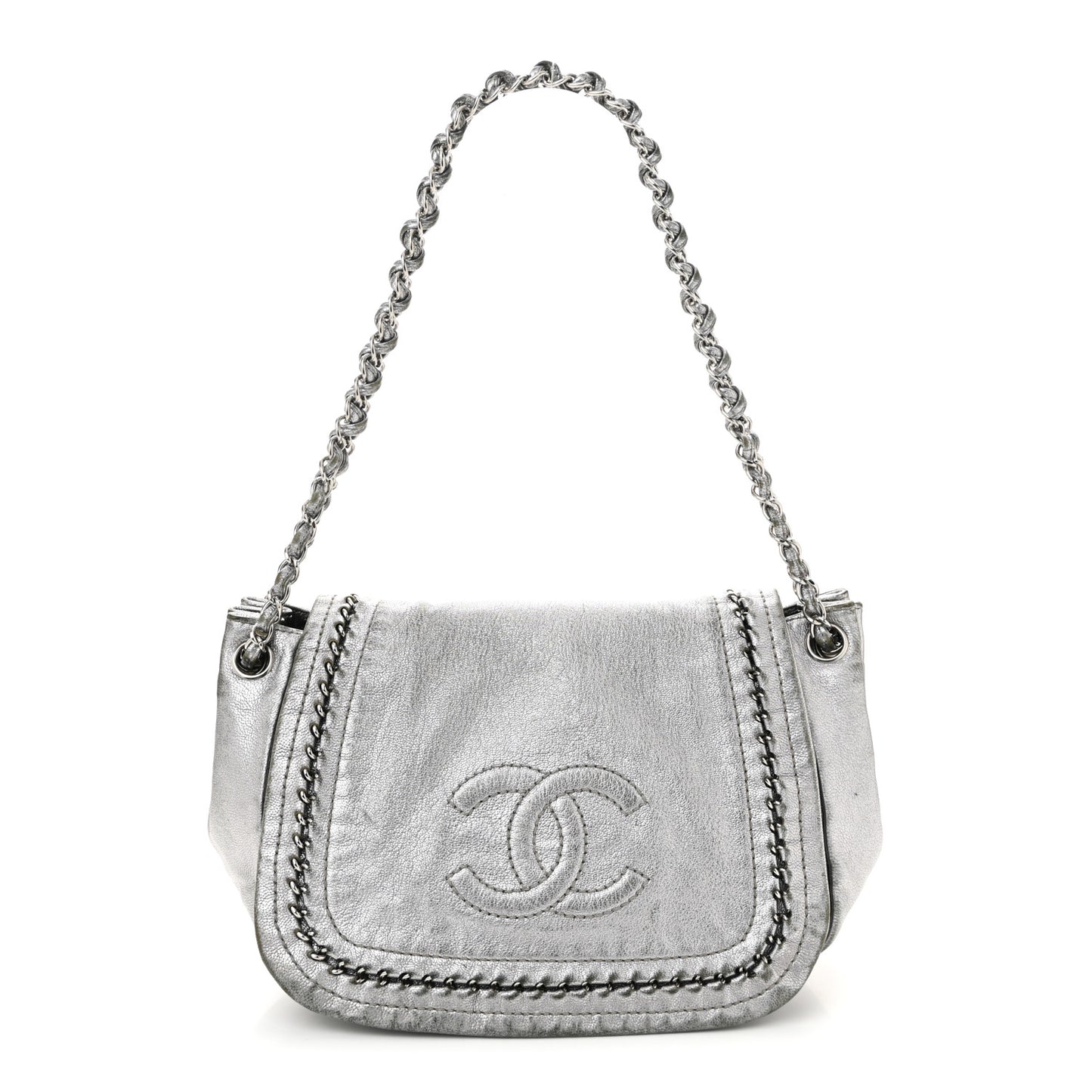Metallic Deerskin Luxe Ligne Flap  Silver