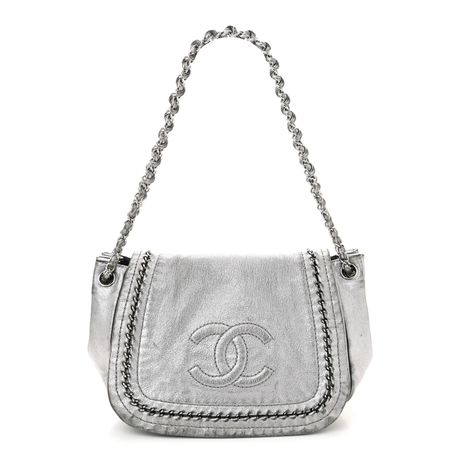 Chanel Metallic Deerskin Luxe Ligne Flap  Silver 1 of 12