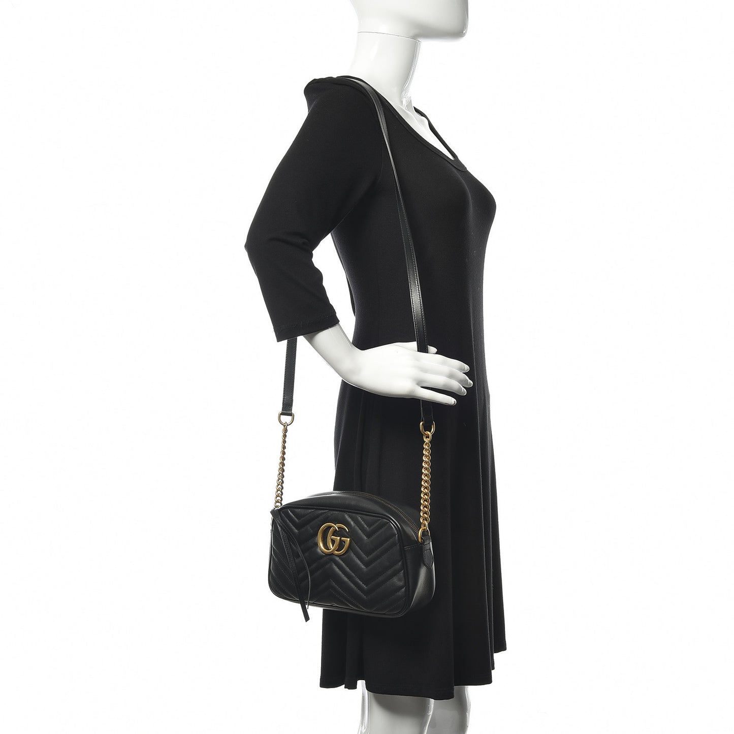 Calfskin Matelasse Small GG Marmont Chain Shoulder Bag Black