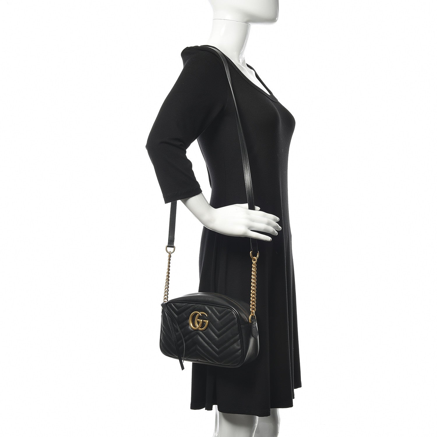 Gucci Calfskin Matelasse Small GG Marmont Chain Shoulder Bag Black 2 of 10