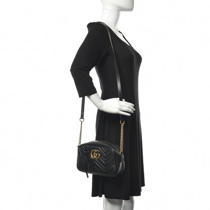Gucci Calfskin Matelasse Small GG Marmont Chain Shoulder Bag Black 2 of 10