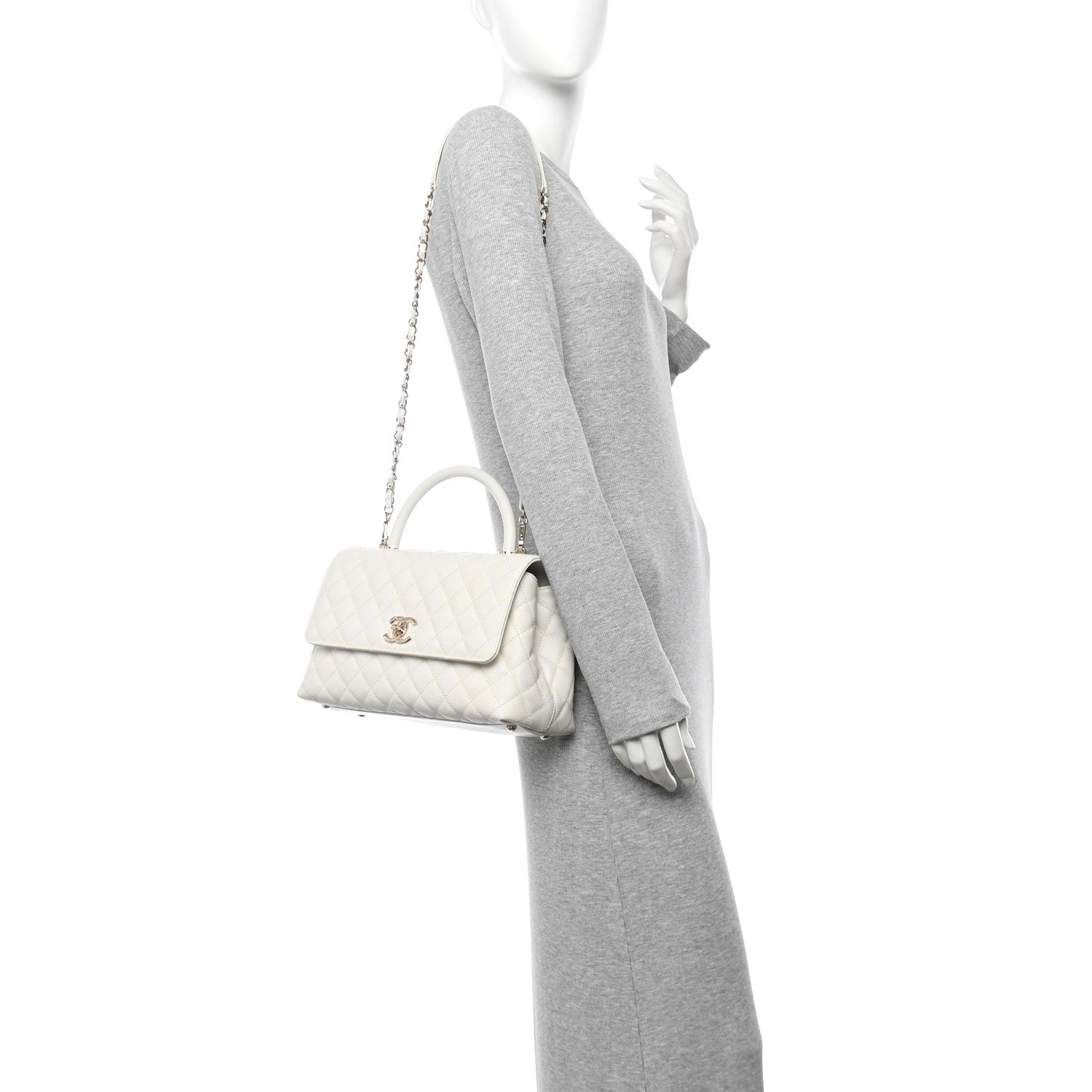 Chanel Caviar Quilted Small Coco Handle Flap White 3 of 11