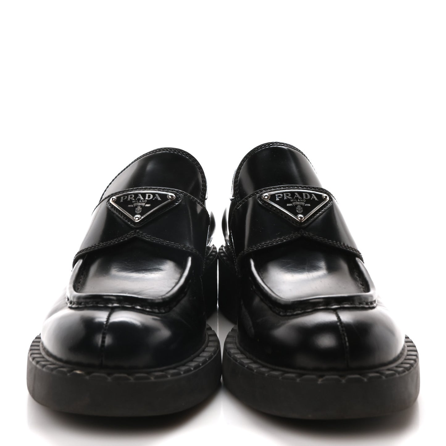 Spazzolato Metal Triangle Logo 50mm Loafers 37 Black
