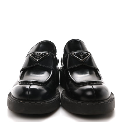 Prada Spazzolato Metal Triangle Logo 50mm Loafers 37 Black 3 of 8