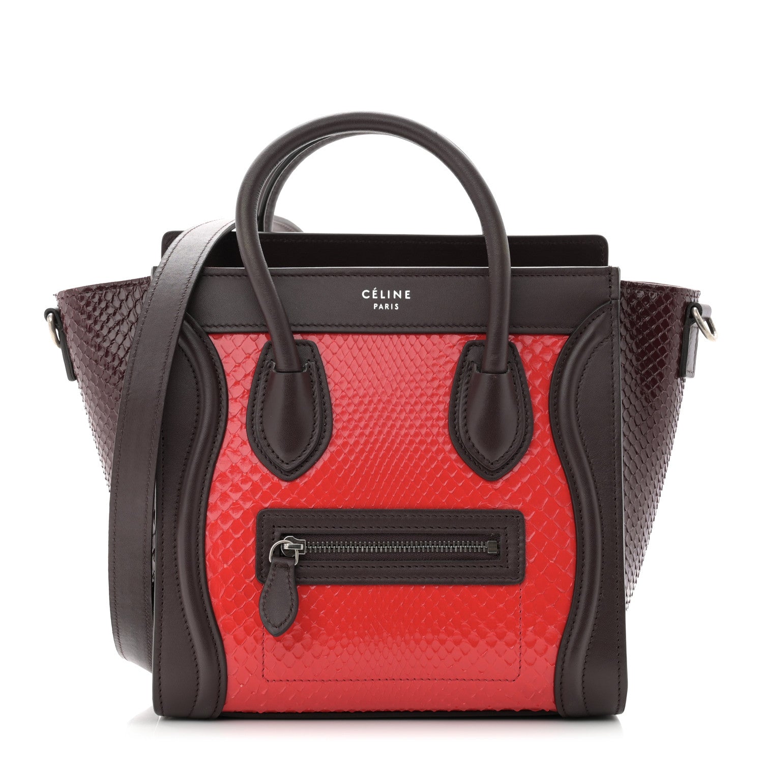 Celine Snakeskin Smooth Calfskin Nano Luggage Chili 1 of 9