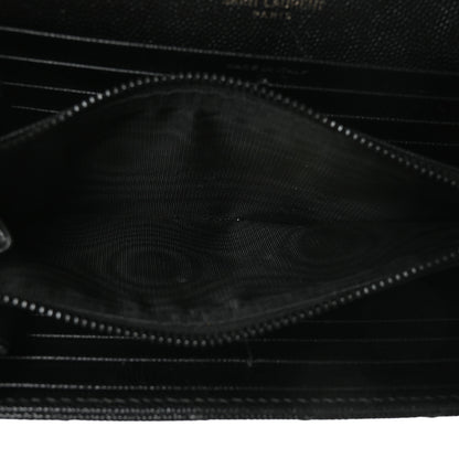 Saint Laurent Grain De Poudre Matelasse Chevron Monogram Flap Wallet Black 8 of 10
