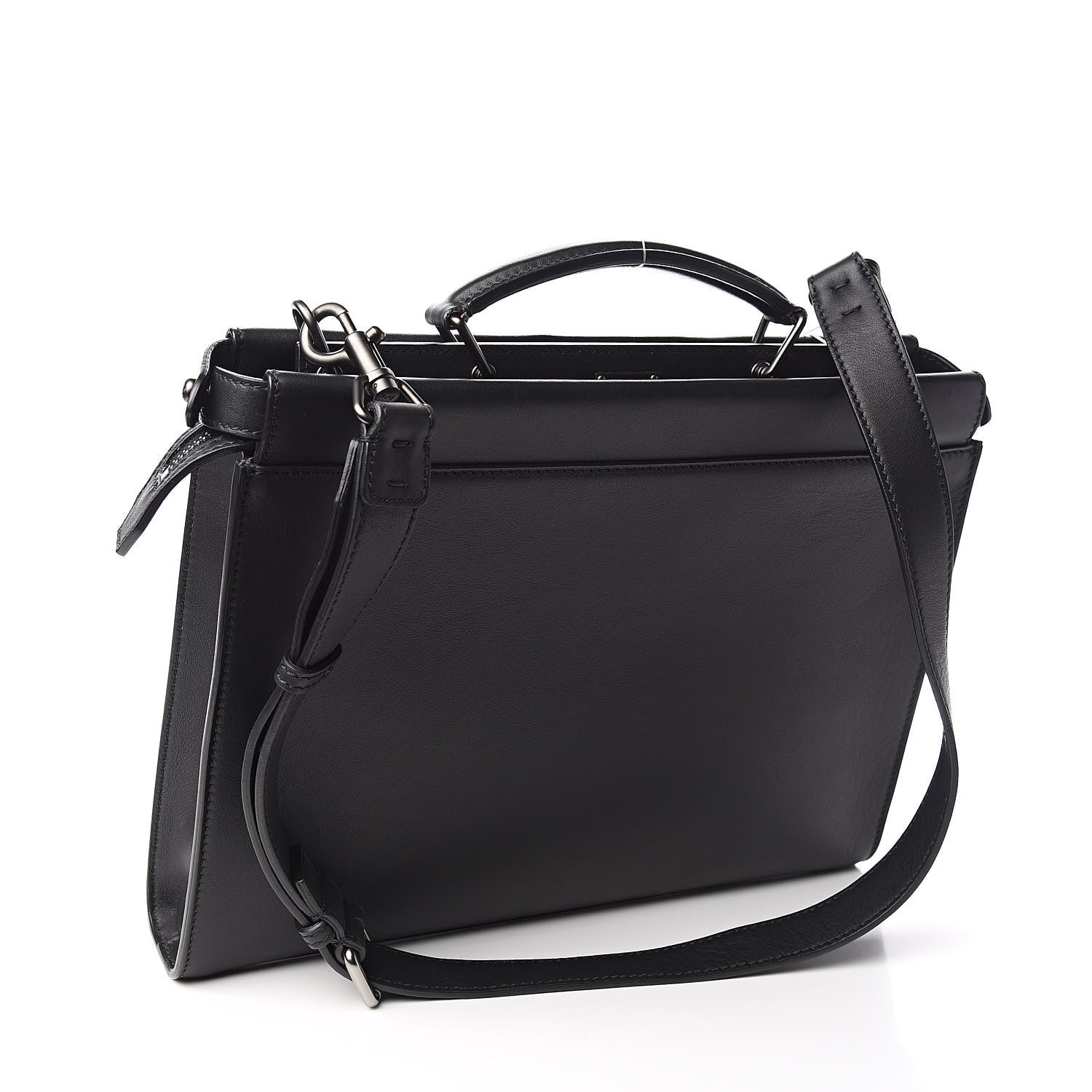 Fendi Vitello Grace Opaco Metal Monster Eyes Large Peekaboo Iconic Fit Satchel Black 3 of 9