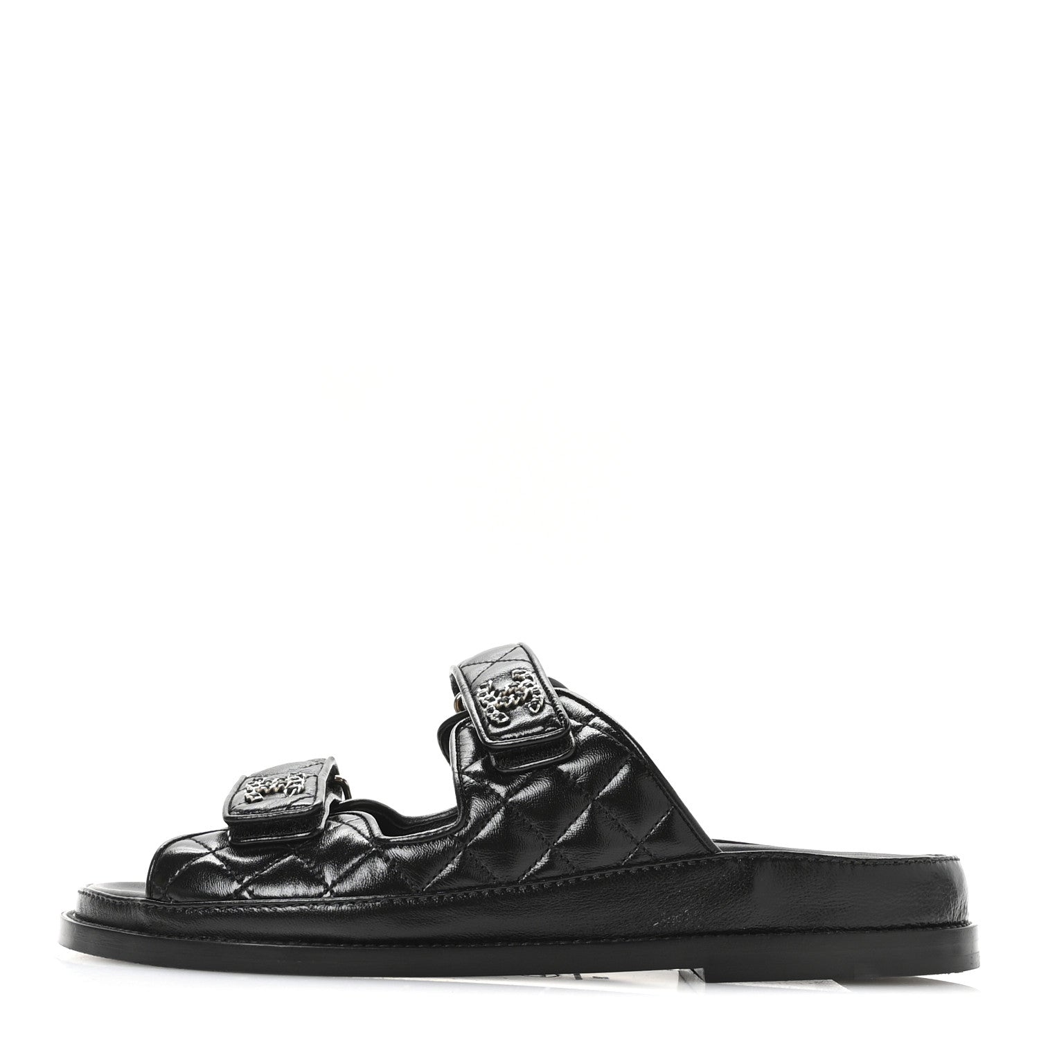 Chanel Lambskin Quilted Velcro Dad Chain CC Slide Sandals 39 Black 1 of 10