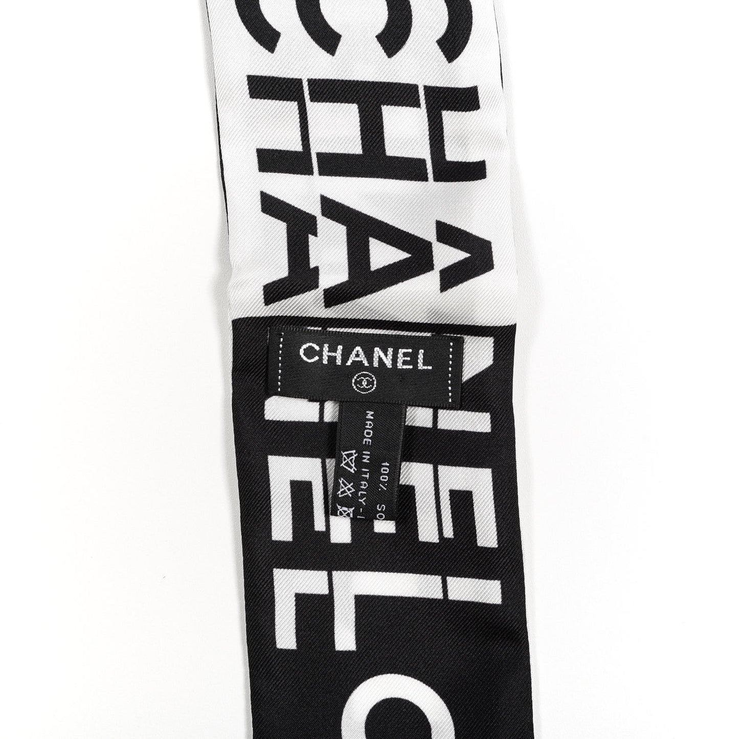 Silk Logo Slim Bandeau Scarf Black White
