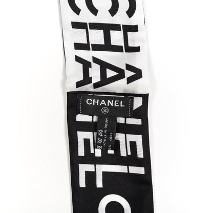 Chanel Silk Logo Slim Bandeau Scarf Black White 3 of 4