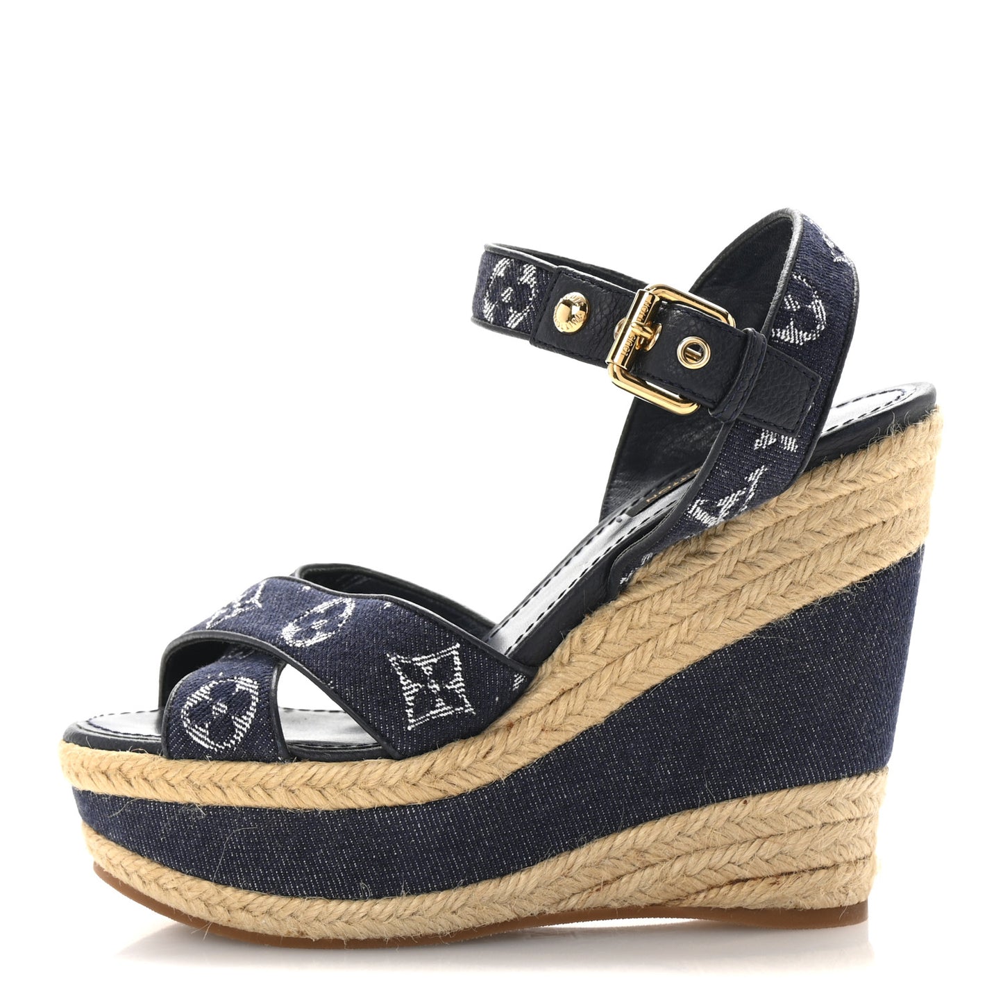 Monogram Denim Formentera Wedge Pumps 37 Grand Blue