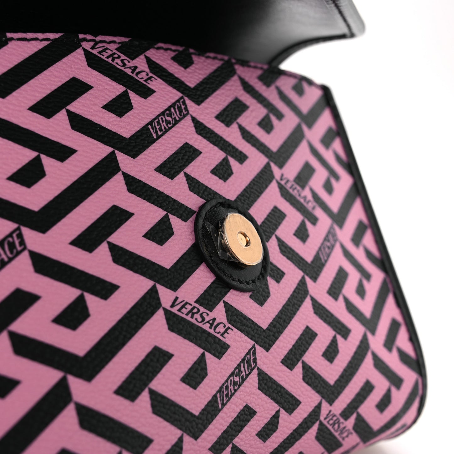 Coated Canvas La Greca Signature Wallet On Chain Black Pink