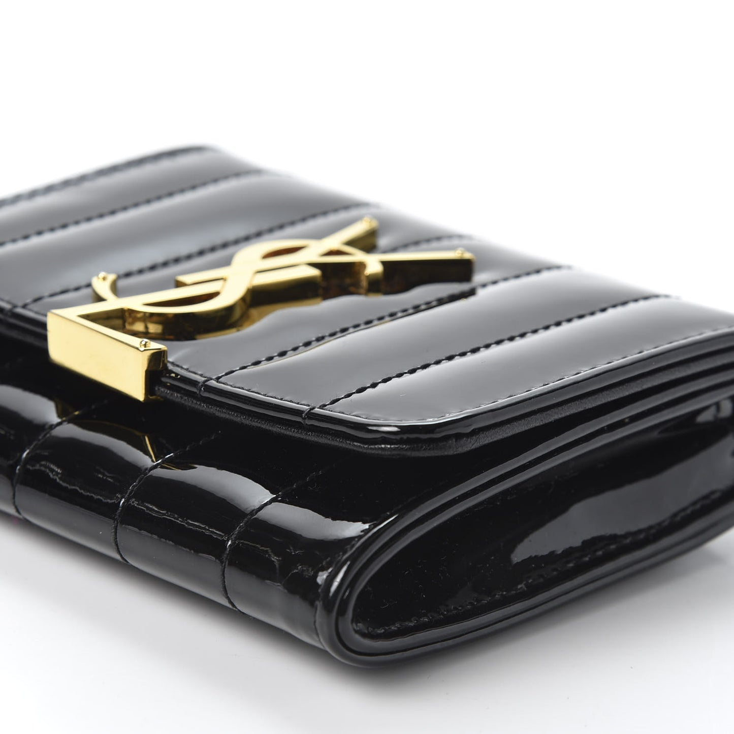 Patent Matelasse Monogram Vicky Tri-Fold Wallet Black