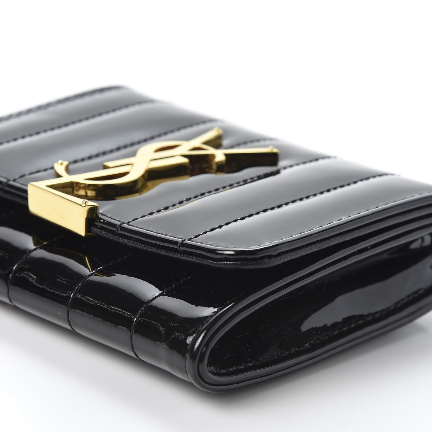 Saint Laurent Patent Matelasse Monogram Vicky Tri-Fold Wallet Black 6 of 9