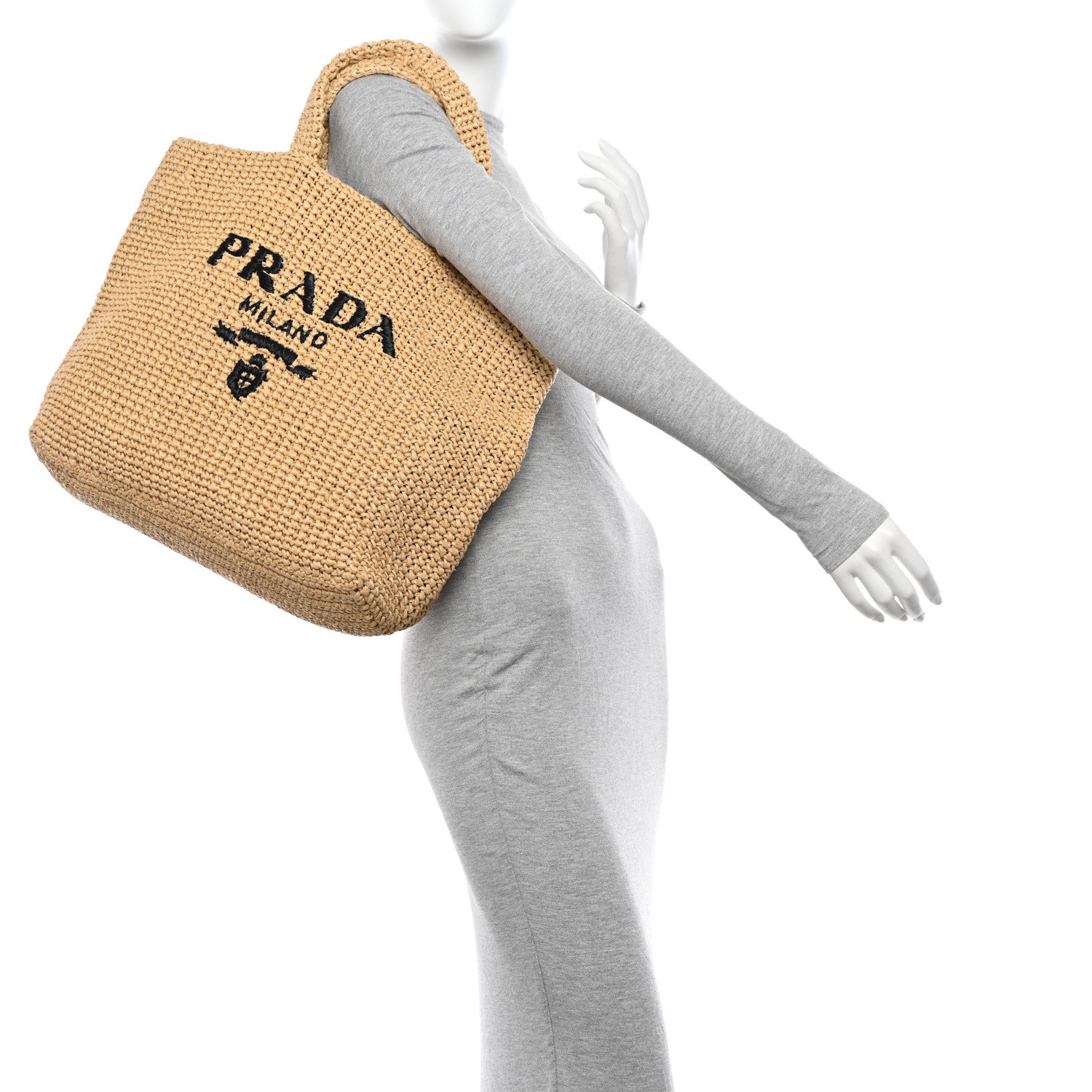 Prada Yarn Raffia Effect Crochet Embroidered Logo Tote Naturale 2 of 10