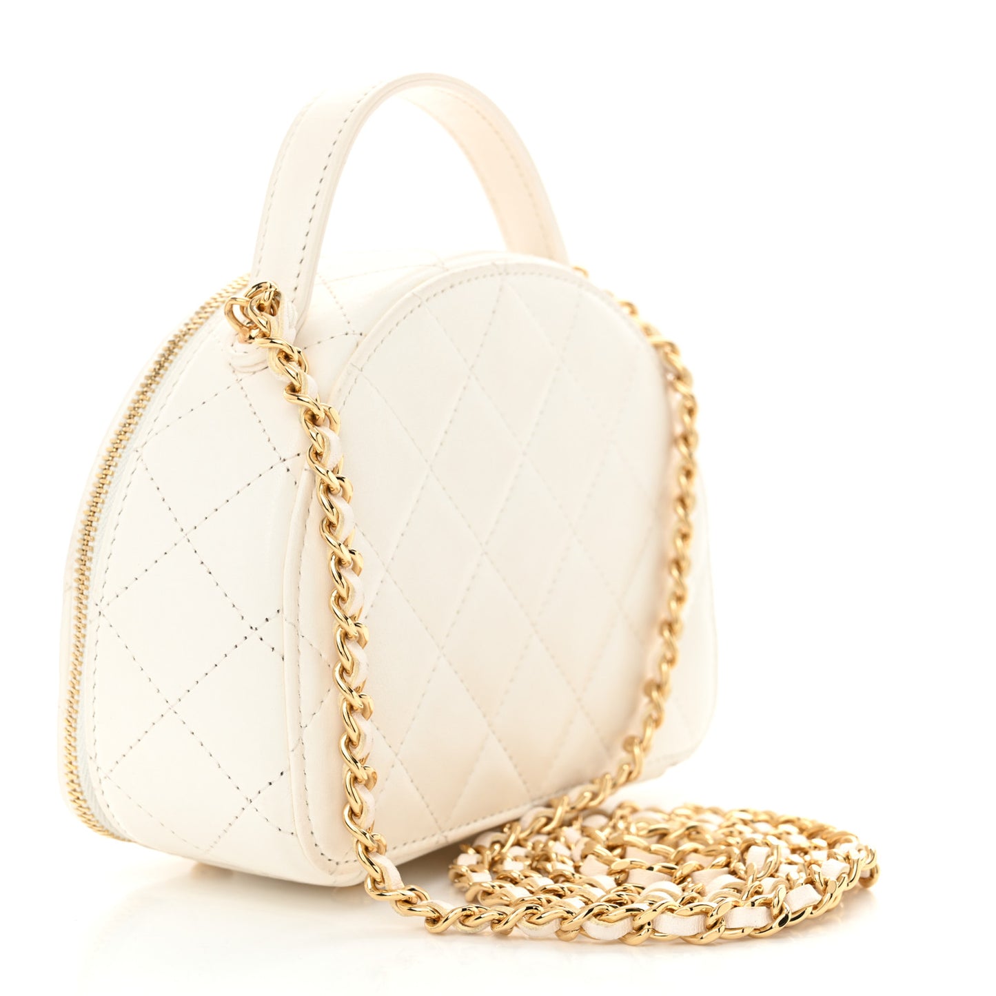 Lambskin Quilted Small Chic Riviera Top Handle Vanity Case White