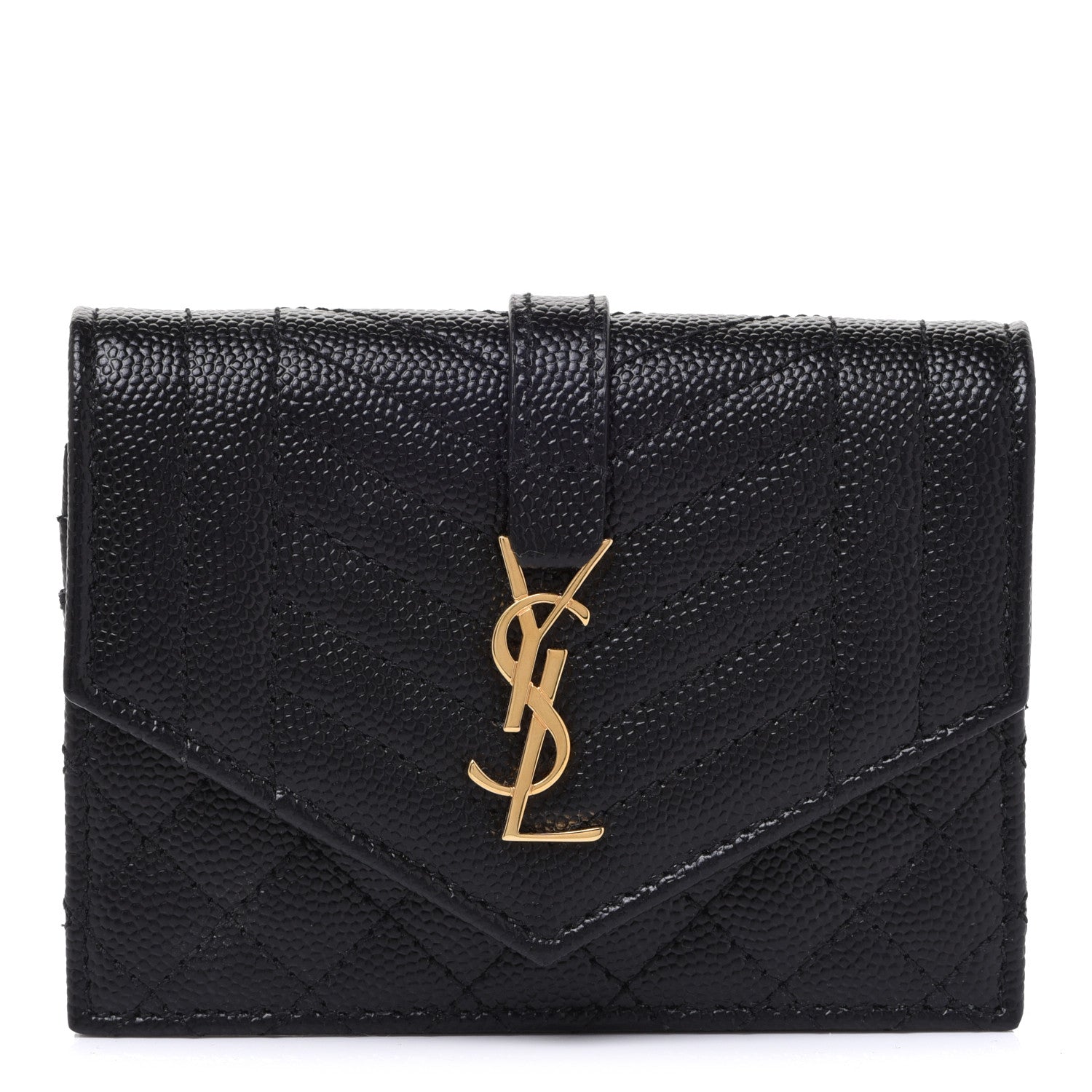 Saint Laurent Grain De Poudre Textured Mixed Matelasse Triquilt Small Monogram Envelope Wallet Black 1 of 7