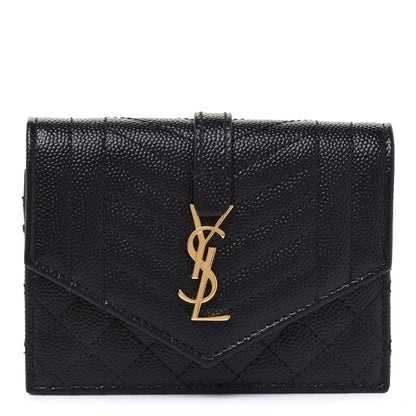 Saint Laurent Grain De Poudre Textured Mixed Matelasse Triquilt Small Monogram Envelope Wallet Black 1 of 7