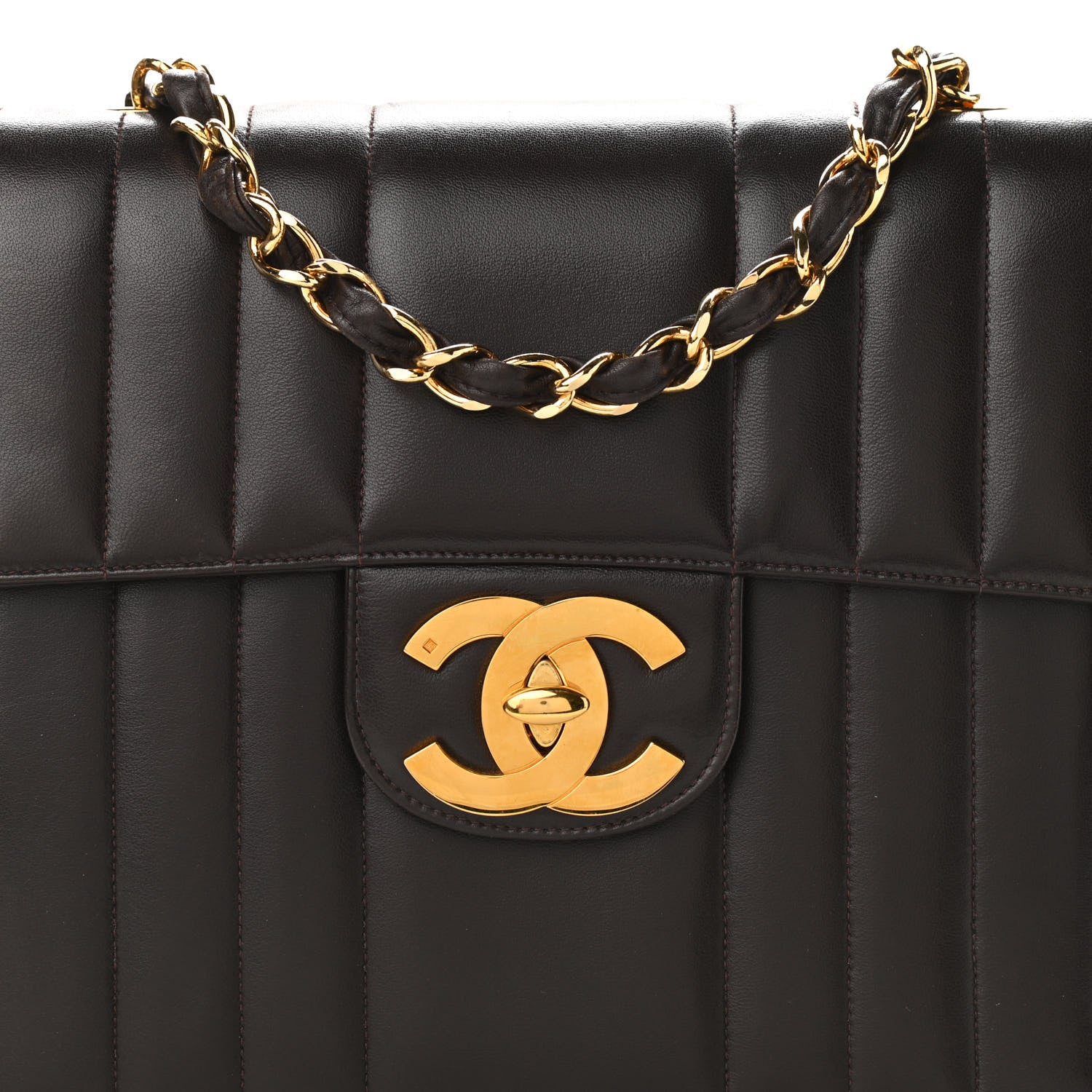 Chanel Lambskin Vertical Quilt Jumbo Single Flap Dark Brown 9 of 11