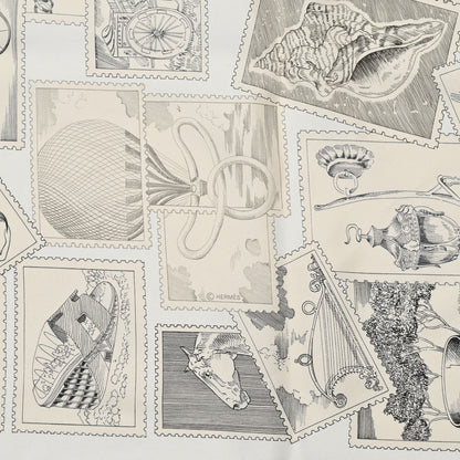 Hermes Silk Le Philateliste Du Faubourg Scarf 90 Gris Parchemin White 4 of 5