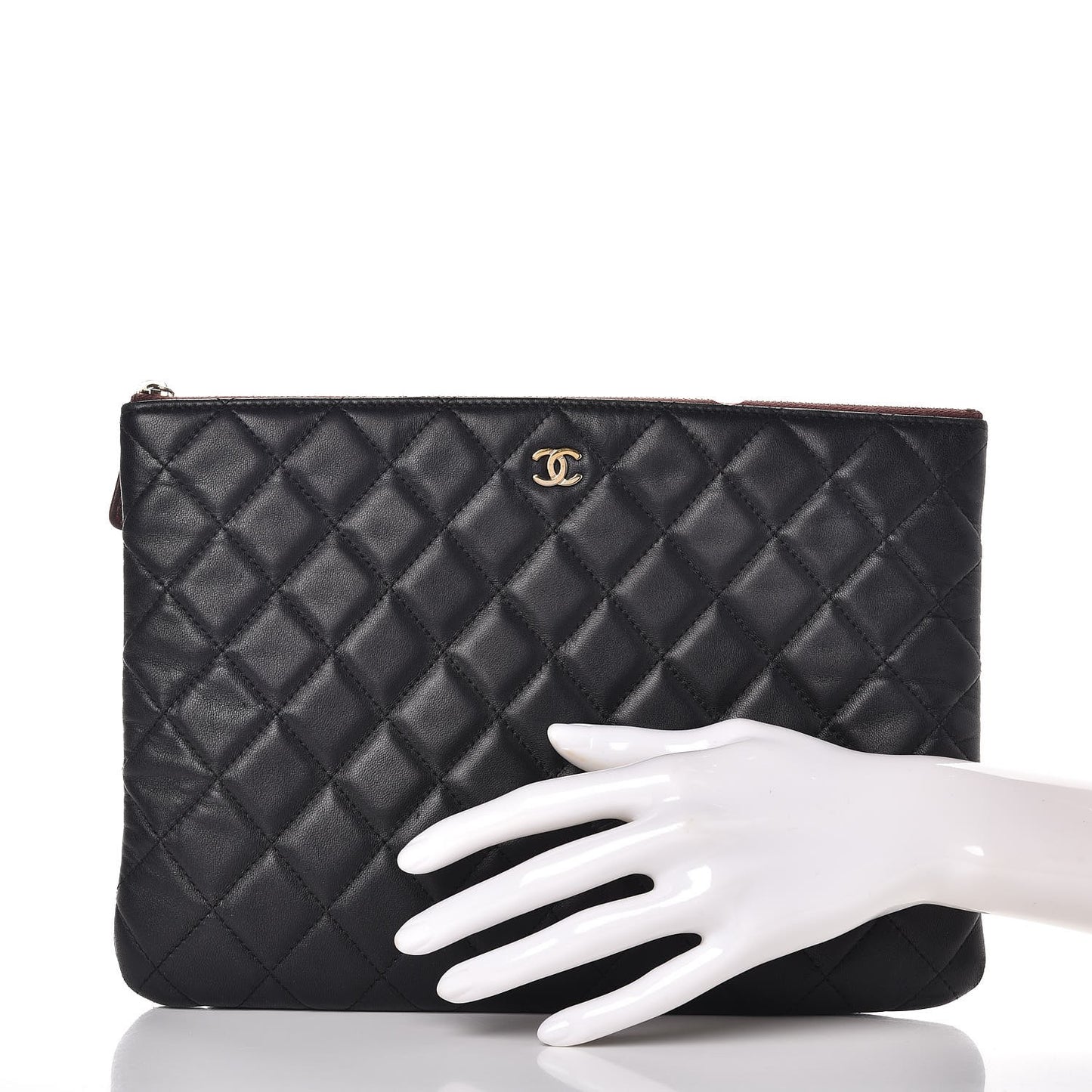 Lambskin Quilted Medium Cosmetic Case Black