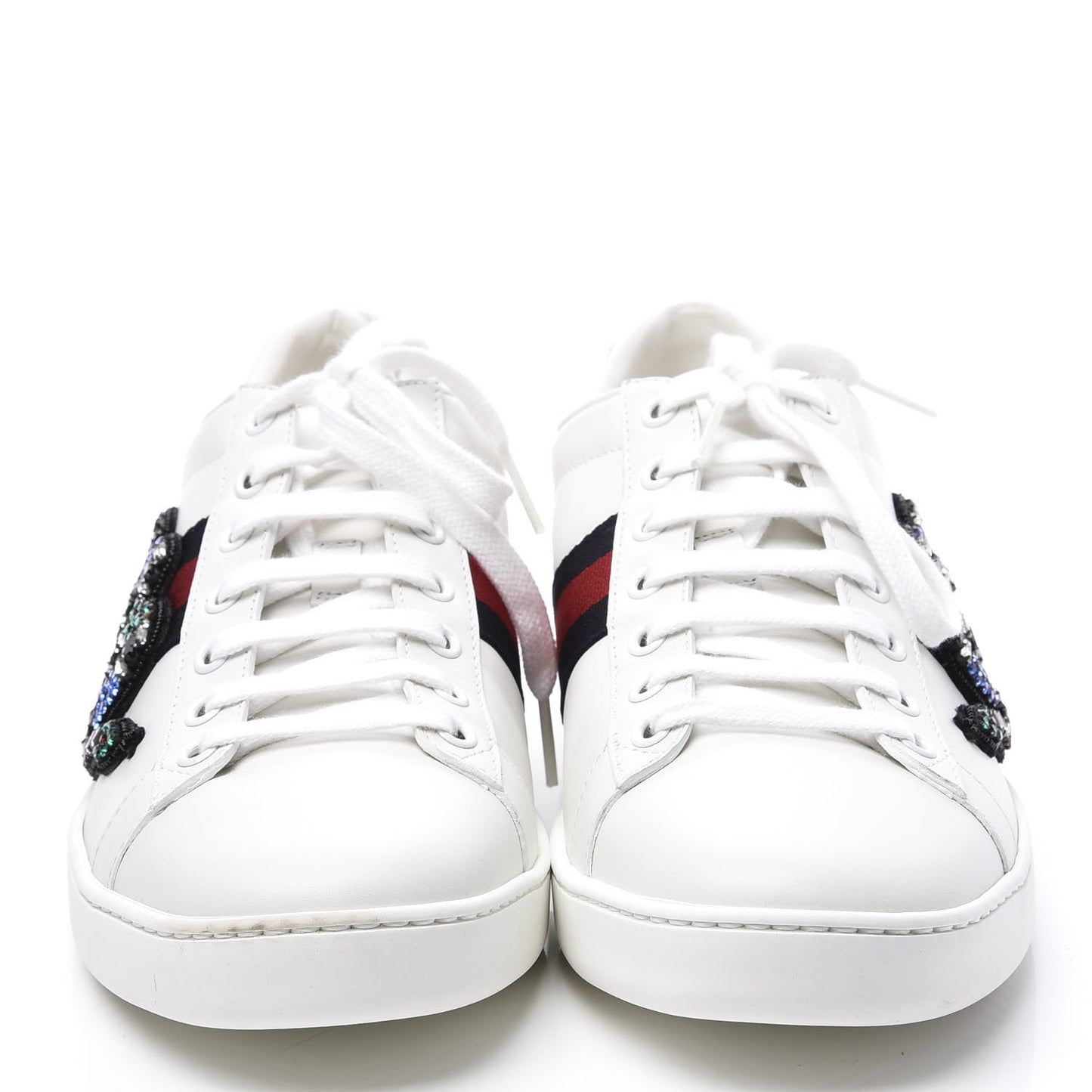 Calfskin Ayers Crystal Web Kingsnake Embroidered Womens Ace Sneakers 40 White