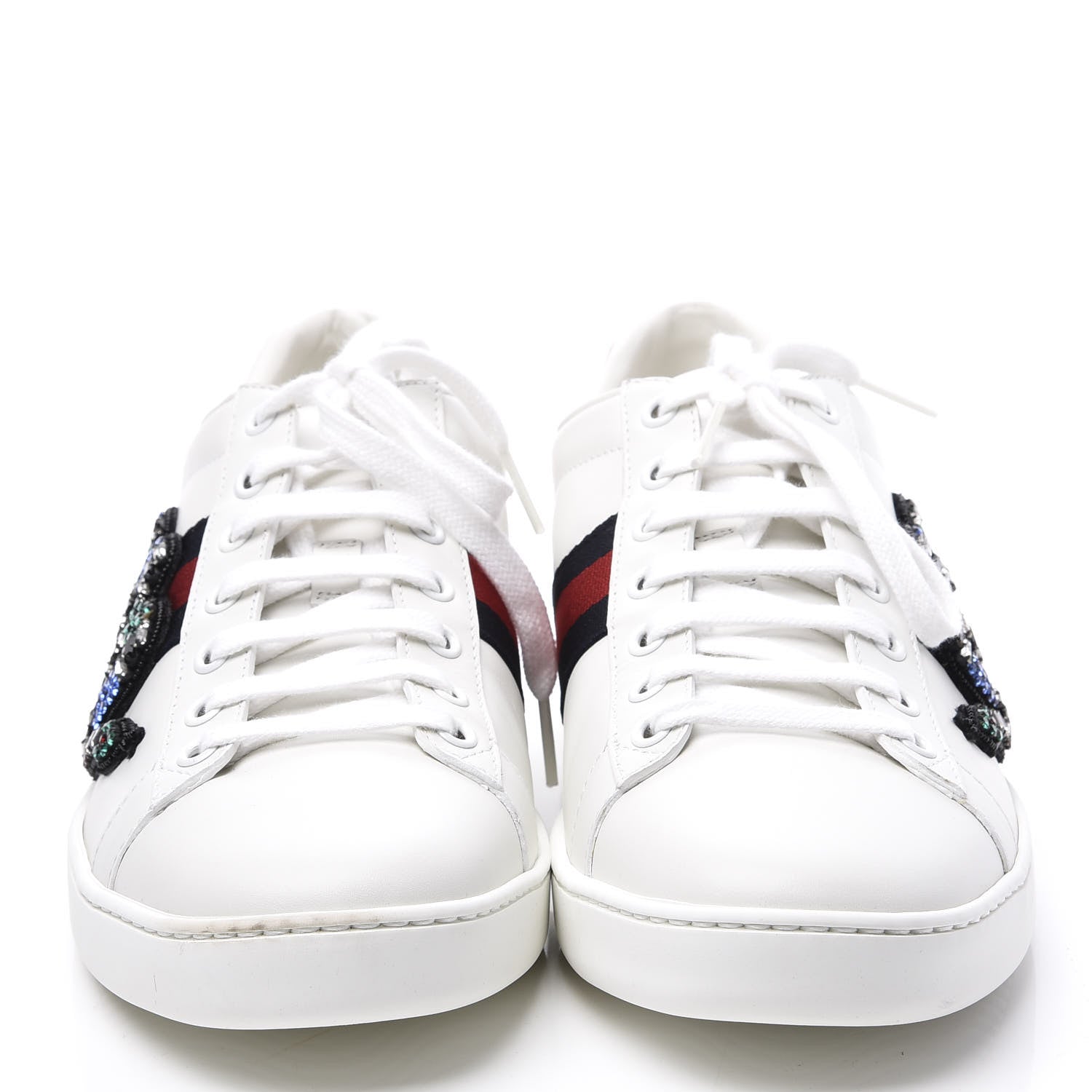 Gucci Calfskin Ayers Crystal Web Kingsnake Embroidered Womens Ace Sneakers 40 White 3 of 11