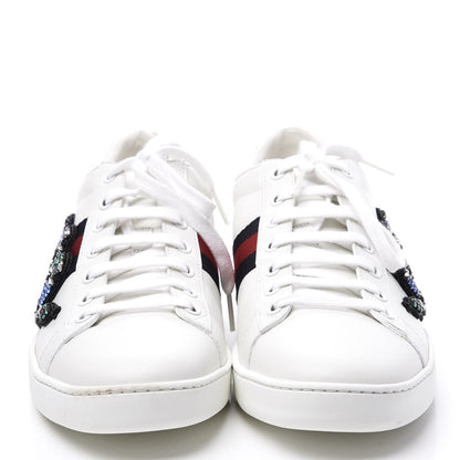 Gucci Calfskin Ayers Crystal Web Kingsnake Embroidered Womens Ace Sneakers 40 White 3 of 11