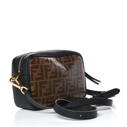 Fendi Glazed Fabric Vitello Century FF 1974 Stamp Patch Mini Camera Case Mogano Panna Black 3 of 12