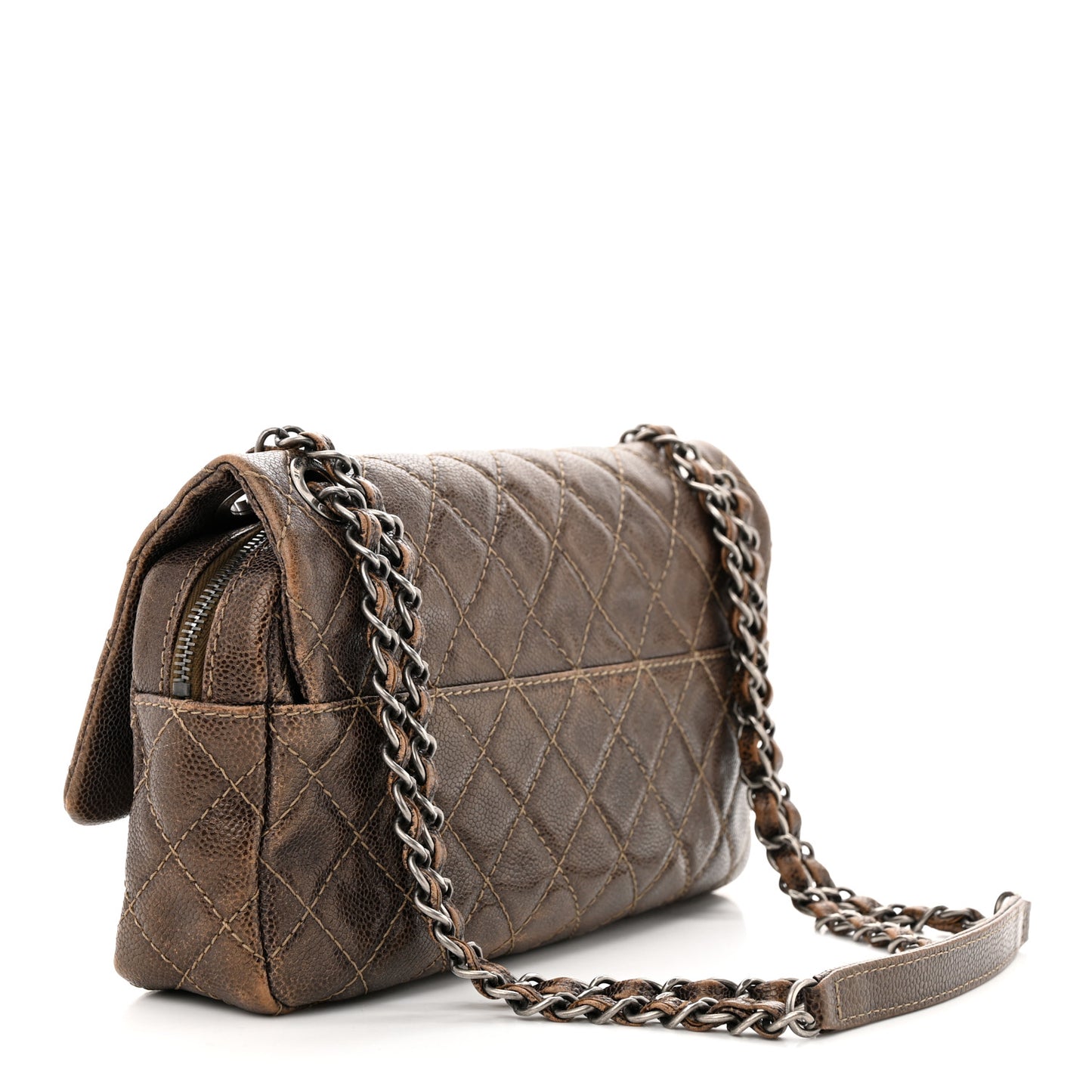Iridescent Caviar Quilted Small Chic Flap Brown